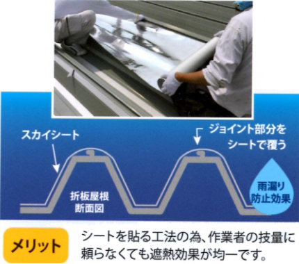 スカイシートのメリット/シートを貼る工法で作業者の技量の違いに関係なく遮熱効果が均一